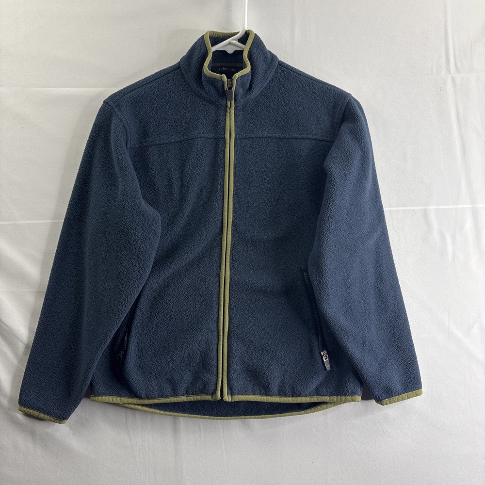 Land's End Boys Medium (10-12) Full Zip Blue Green Fleece Jacket Outdoors Hiking